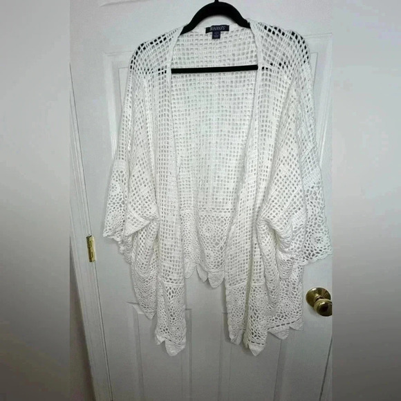 NWOT Roaman’s Scallop-Trim Crochet Cardigan, Size 1X (22/24), White - Picture 4 of 7